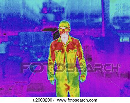Stock Photo - Infra red heat image of worker in factory. Fotosearch