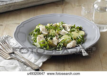 Plate of salad with new potatoes View Large Photo Image Stock Photo - Plate of salad with new potatoes. Fotosearch