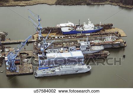 Stock Image - Ship being built in a dry dock, Bremerhaven, Germany. Fotosearch