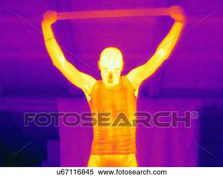 Thermal image of male athlete training with a metal bar View Large Photo Image Stock Photography - Thermal image of male athlete training with a metal bar. Fotosearch