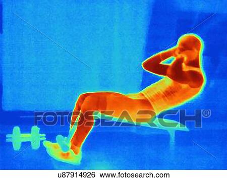 Thermal image of young man doing pull ups on weight bench. The image shows the heat produced by the muscles View Large Photo Image Stock Photograph - Thermal image of young man doing pull ups on weight bench. The image shows the heat produced by the muscles. Fotosearch
