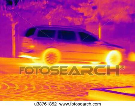 Thermal image which reveals the heat of the exhaust and tyres of a speeding car View Large Photo Image Stock Image - Thermal image which reveals the heat of the exhaust and tyres of a speeding car. Fotosearch