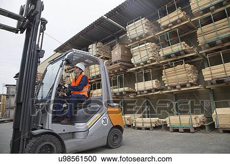 Young man driving a forklift truck in timber yard View Large Photo Image Stock Image - Young man driving a forklift truck in timber yard. Fotosearch