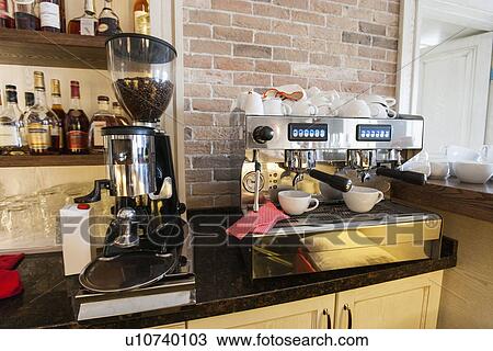 Coffee maker and espresso machine at restaurant counter View Large Photo Image Stock Image - Coffee maker and espresso machine at restaurant counter. Fotosearch
