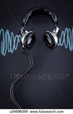 Headphones over black background View Large Photo Image Stock Photo - Headphones over black background. Fotosearch