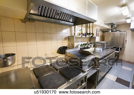 Interior of empty restaurant kitchen View Large Photo Image Stock Image - Interior of empty restaurant kitchen. Fotosearch