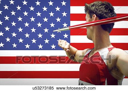Side view of male athlete throwing javelin against American flag View Large Photo Image Stock Photography - Side view of male athlete throwing javelin against American flag. Fotosearch