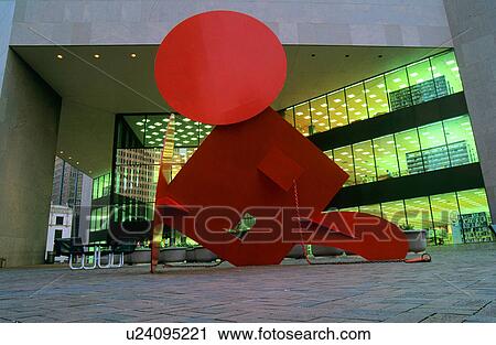 Stock Image - Sculpture Geometric Mouse X by Clase Thure Oldenburge in front of the public library in downtown Houston Texas. Fotosearch