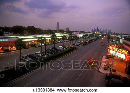 Picture - Stock photo of a skyline view from the River Oaks Theater in Houston Texas. Fotosearch