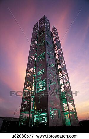 Stock Photo - Stock photo of the Seven Wonders sculpture designed by Mel Chin, and 1, 050 local school children, located outside the Wortham Theater along Buffalo Bayou in Houston Texas. Fotosearch