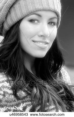 Stock Image - Black and white head shot . Fotosearch