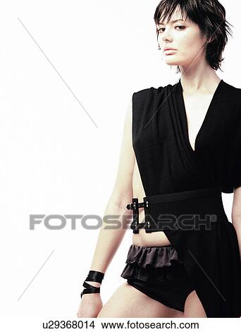 Picture - Model with ruffled underwear . Fotosearch