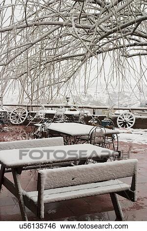 Stock Photograph - Snow covered patio . Fotosearch