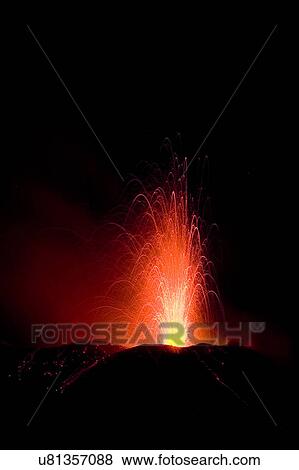 Stock Photo - Volcano at night. Fotosearch