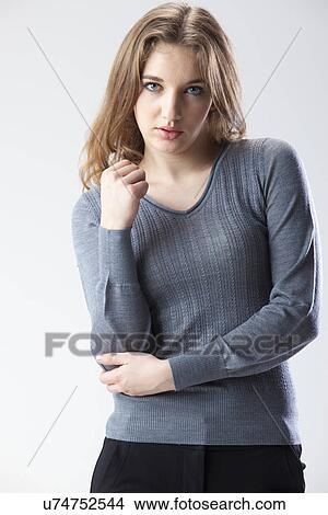 Picture - Woman looking at camera . Fotosearch