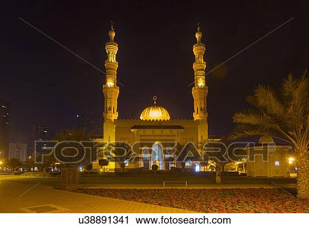 Altaqwa Mosque at night, Sharjah, United Arab Emirates View Large Photo Image Stock Image - Altaqwa Mosque at night, Sharjah, United Arab Emirates. Fotosearch