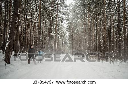 Couple on snow covered forest, Russia View Large Photo Image Stock Photo - Couple on snow covered forest, Russia. Fotosearch