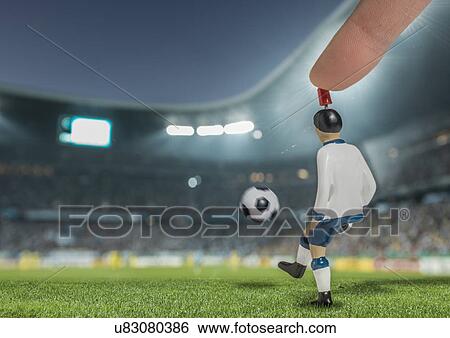 Digitally generated image of soccer player kicking ball in floodlit stadium View Large Photo Image Stock Photograph - Digitally generated image of soccer player kicking ball in floodlit stadium. Fotosearch