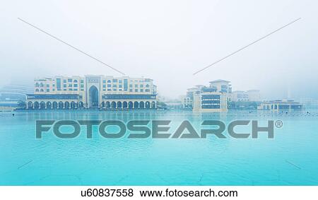 Stock Photo - Downtown Dubai, Burj Khalifa Lake, Old Town Island, Souk al Bahar, United Arab Emirates. Fotosearch