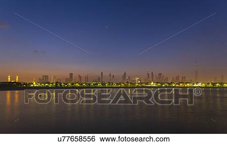 Downtown Dubai, Jumeirah Beach at night, United Arab Emirates View Large Photo Image Stock Photograph - Downtown Dubai, Jumeirah Beach at night, United Arab Emirates. Fotosearch