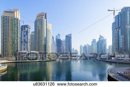 Stock Photograph - Dubai Marina at daytime, United Arab Emirates. Fotosearch