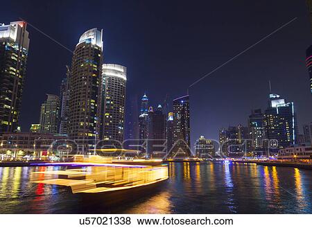 Stock Photo - Dubai Marina at night, United Arab Emirates. Fotosearch