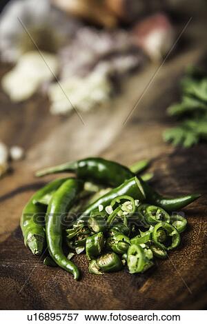 Stock Photo - Ingredient for making green curry paste - chilli. Fotosearch