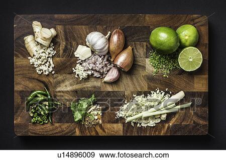 Stock Photo - Ingredients for making green curry paste. Fotosearch