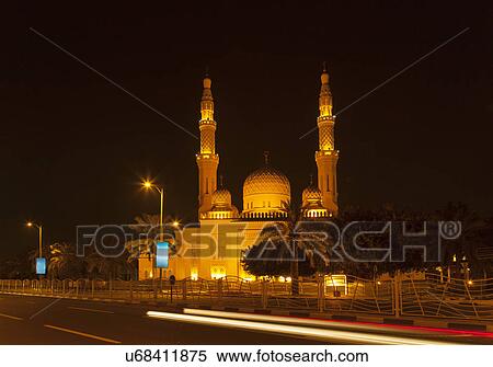 Stock Photography - Jumeirah Mosque at night, Dubai, United Arab Emirates. Fotosearch