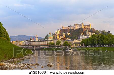 Salzach river, Salzburg Cathedral, Kollegien Church, Hohensalzburg castle, Salzburg, Austria View Large Photo Image Picture - Salzach river, Salzburg Cathedral, Kollegien Church, Hohensalzburg castle, Salzburg, Austria. Fotosearch