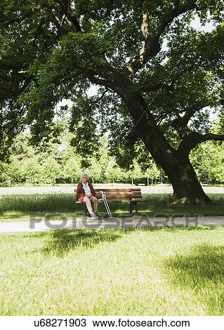 Senior woman sitting on park bench in park View Large Photo Image Stock Image - Senior woman sitting on park bench in park. Fotosearch