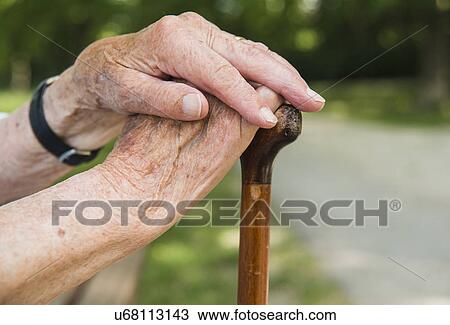 Senior woman's hands, holding walking stick View Large Photo Image Stock Image - Senior woman's hands, holding walking stick. Fotosearch