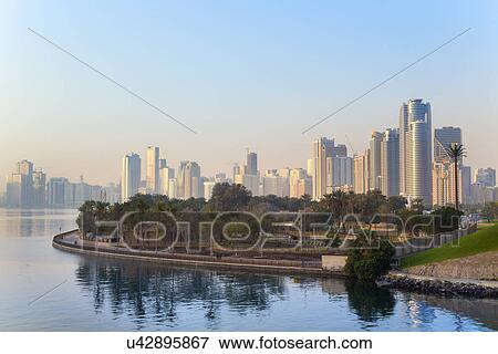 Sharjah Corniche, United Arab Emirates View Large Photo Image Stock Photo - Sharjah Corniche, United Arab Emirates. Fotosearch