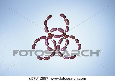 Still life of beans arranged as biohazard warning symbol View Large Photo Image Stock Photo - Still life of beans arranged as biohazard warning symbol. Fotosearch