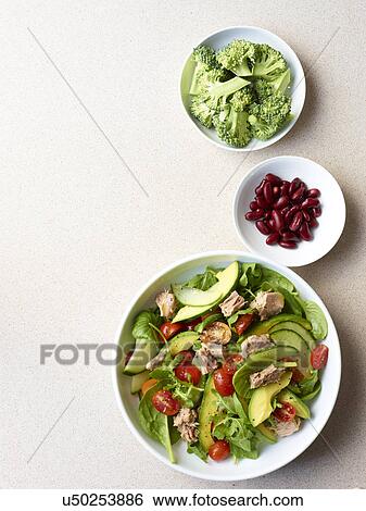 Still life of tuna salad with broccoli and kidney beans View Large Photo Image Stock Photograph - Still life of tuna salad with broccoli and kidney beans. Fotosearch