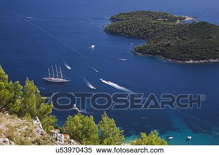 View from Mount Srd of cruise ships and sailboats on the Adriatic sea, Dubrovnik, Dalmatia region, Croatia, Eastern Europe View Large Photo Image Stock Photography - View from Mount Srd of cruise ships and sailboats on the Adriatic sea, Dubrovnik, Dalmatia region, Croatia, Eastern Europe. Fotosearch