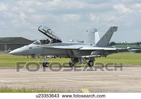 Stock Image - Boeing F/A-18F Super Hornet of the US Navy taxis . Fotosearch