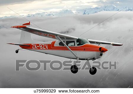 Stock Photo - Cessna 180 near Lake Tekapo, New Zealand. Fotosearch
