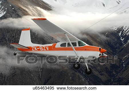 Stock Photography - Cessna 180 near Lake Tekapo, New Zealand. Fotosearch