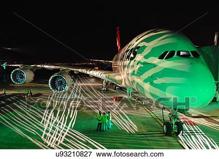Stock Photo - First Qantas Airbus A380 at delivery ceremony. Fotosearch