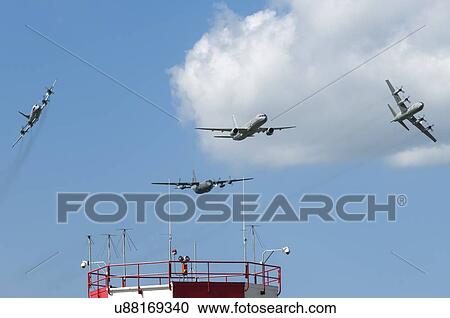 Stock Image - Formation flight by Royal New Zealand Air Force aircraft. Fotosearch