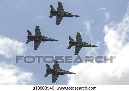 Stock Photograph - Formation of McDonnell Douglas F/A-18A Hornets of the Royal Austrialian Air Force at Avalon Air Show. Fotosearch
