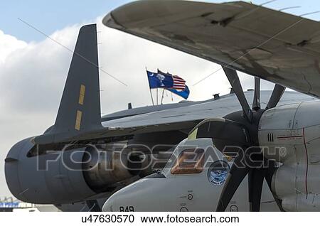 Stock Image - Grumman Hawkeye and C-17 Globemaster III at Paris Air Show. Fotosearch