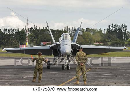 Stock Image - McDonnell Douglas F/A-18A Hornet on display at Whenuapai Air Base. Fotosearch