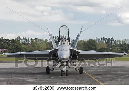 Stock Photograph - McDonnell Douglas F/A-18A Hornet taxis at Whenuapai Air Base. Fotosearch