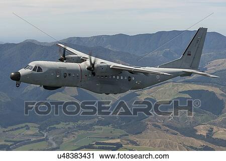 Stock Image - Portuguese Air Force C295 in flight near Wellington, New Zealand. Fotosearch