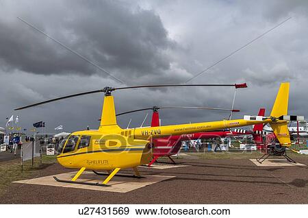 Stock Photo - Robinson R66 helicopter at Avalon Air Show, Victoria, Australia. Fotosearch
