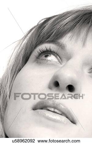 Stock Image - Black and white of woman's head. Fotosearch