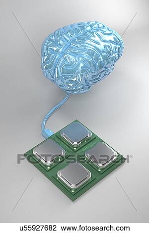 Stock Image - Brain connected to computer. Fotosearch