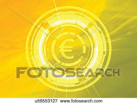 Stock Photo - Euro symbol in center of glowing circles. Fotosearch